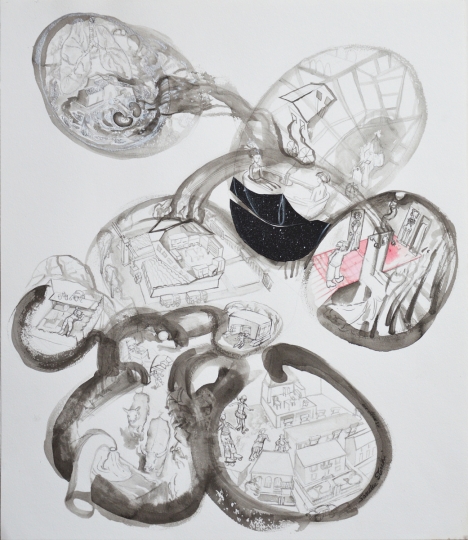 Casalacrimosa, cm. 46x55, collage china e acquerello, 2009