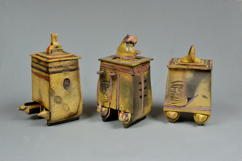 Tre Cubo piccoli, ceramica raku, 2012