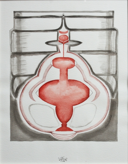 Animadelvaso, cm.38x49, china e acquerello su carta, 2015
