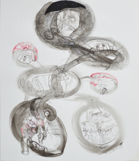 Casepiccolegrandi, cm. 46x55, collage china e acquerello, 2009